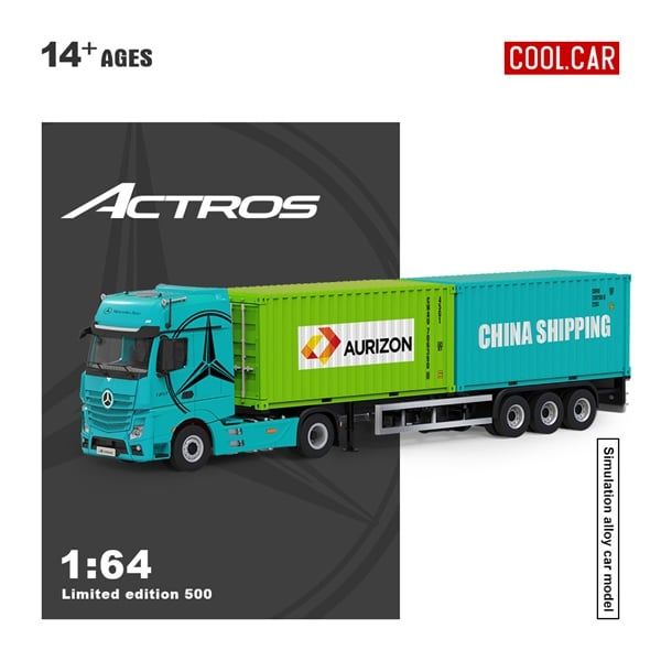  Mô hình xe Mercedes-Benz Actros MP4 Mint xe đầu kéo đi kèm 2 thùng Container Aurizon + China Shipping tỉ lệ 1:64 Cool Car CC646740 