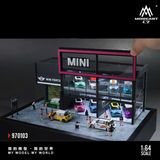  Hộp trưng bày mô phỏng showroom Mini Cooper có tầng - mica - đèn kích thước 33.7cm x23.7cm x 16cm tỉ lệ 1:64 MoreArt MO97103 