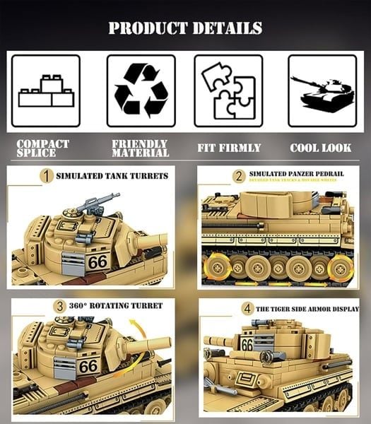  Mô hình lắp ghép xe tăng Tiger Military Tank 528 mảnh LY26 LG054 