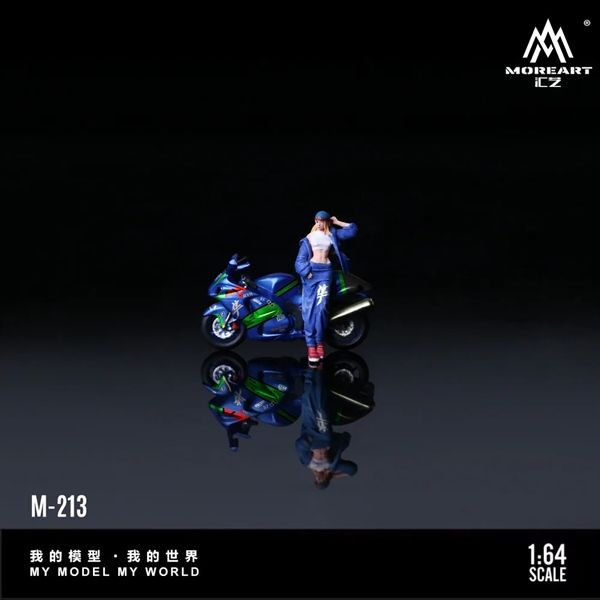  Mô hình nhân vật Figure và xe Suzuki Hayabusa Blue Green Cowboy Hot Girl tỉ lệ 1:64 MoreArt MO222213 