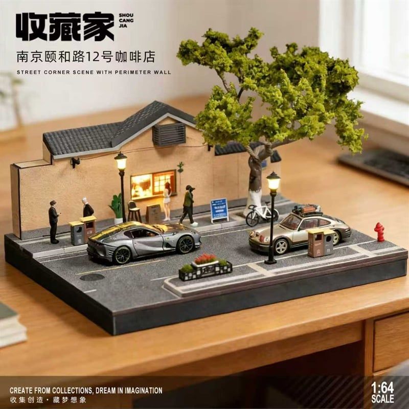  Hộp trưng bày mô phỏng diorama Coffee shop kích thước 20x20x14.6cm tỉ lệ 1:64 Shou cang jiaSCJ82051 
