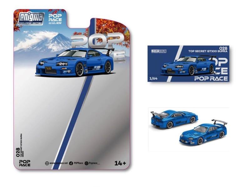  Mô hình xe Top Secret Toyota Supra GT500 (A80) blue bản card tỉ lệ 1:64 Pop Race PRE028 