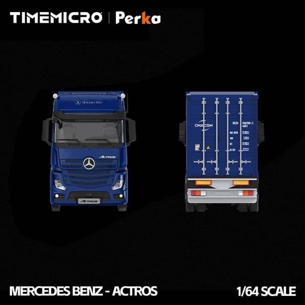  Mô hình xe tải container Mercedes Benz Actros CMA CGM blue tỉ lệ 1:64 Time micro x Perka TM646745 