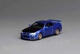  Mô hình xe ô tô Nissan Skyline GTR R34 V-Spec 2 bayside blue carbon fiber tỉ lệ 1:64 Motorhelix M63450 