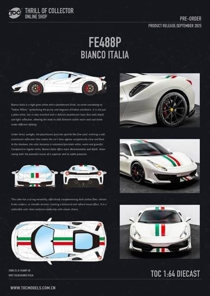  Mô hình xe Ferrari 488 Pista Limited To 1000 pcs tỉ lệ 1:64 TOC model TC-D-FE488P 