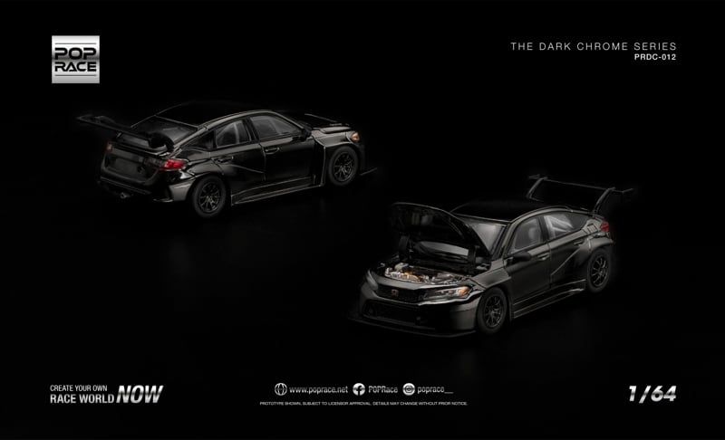  Mô hình xe Honda Civic TYPE-R (FL5) TCR - DARK CHROME tỉ lệ 1:64 Pop Race PRDC012 