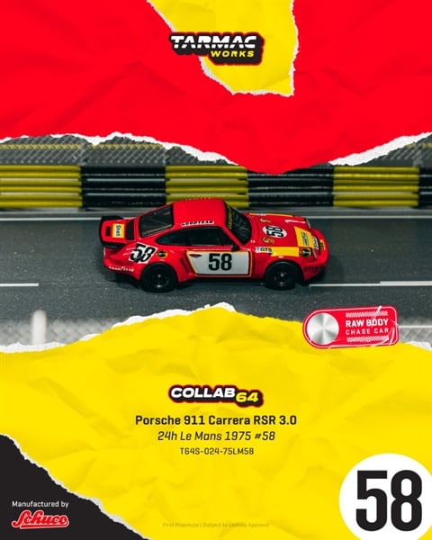  Mô hình xe Porsche 911 Carrera RSR 3.0 24h Le Mans 1975 #58 tỉ lệ 1:64 Tarmac Works T64S-024-75LM58 