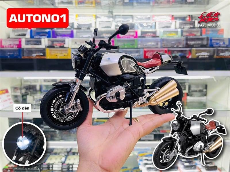  Mô hình xe BMW R9T R nine T - đi kèm ben nâng - có phuộc nhún trước và sau - có đèn và âm thanh tỉ lệ 1:9 Alloy model MT09012 