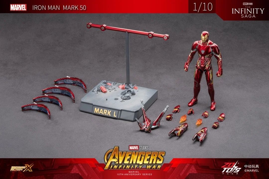  Mô hình nhân vật Marvel Iron man người sắt MK50 Mark L Avengers Infinite war có đèn + Funnel + đế + vũ khí SHF tỉ lệ 1:10 18CM ZD Toys ZM75 FG264 