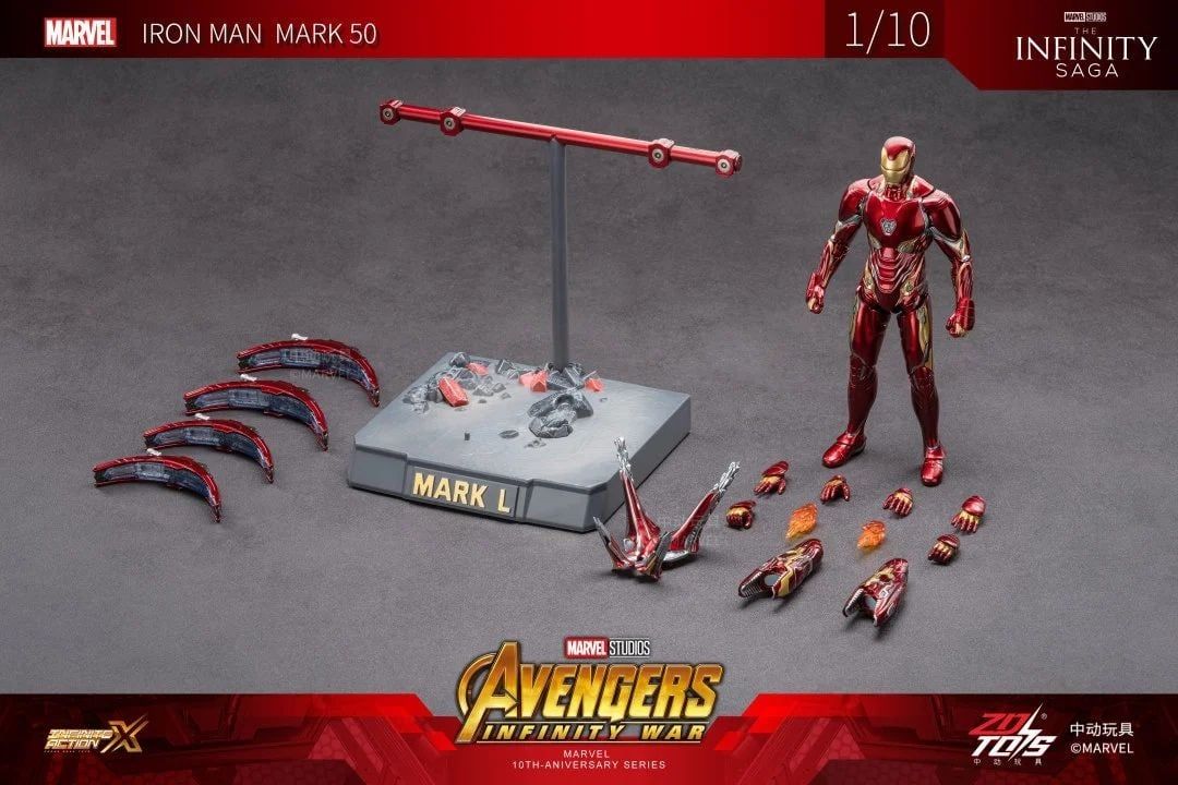  Mô hình nhân vật Marvel Iron man người sắt MK50 Mark L Avengers Infinite war có đèn + Funnel + đế + vũ khí SHF tỉ lệ 1:10 18CM ZD Toys ZM75 FG264 