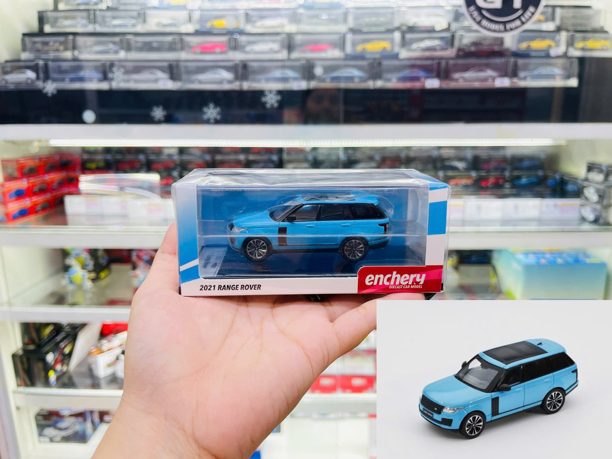  Mô hình xe Land Rover Range rover blue tỉ lệ 1:64 GCD x Enchery GE-001-1 