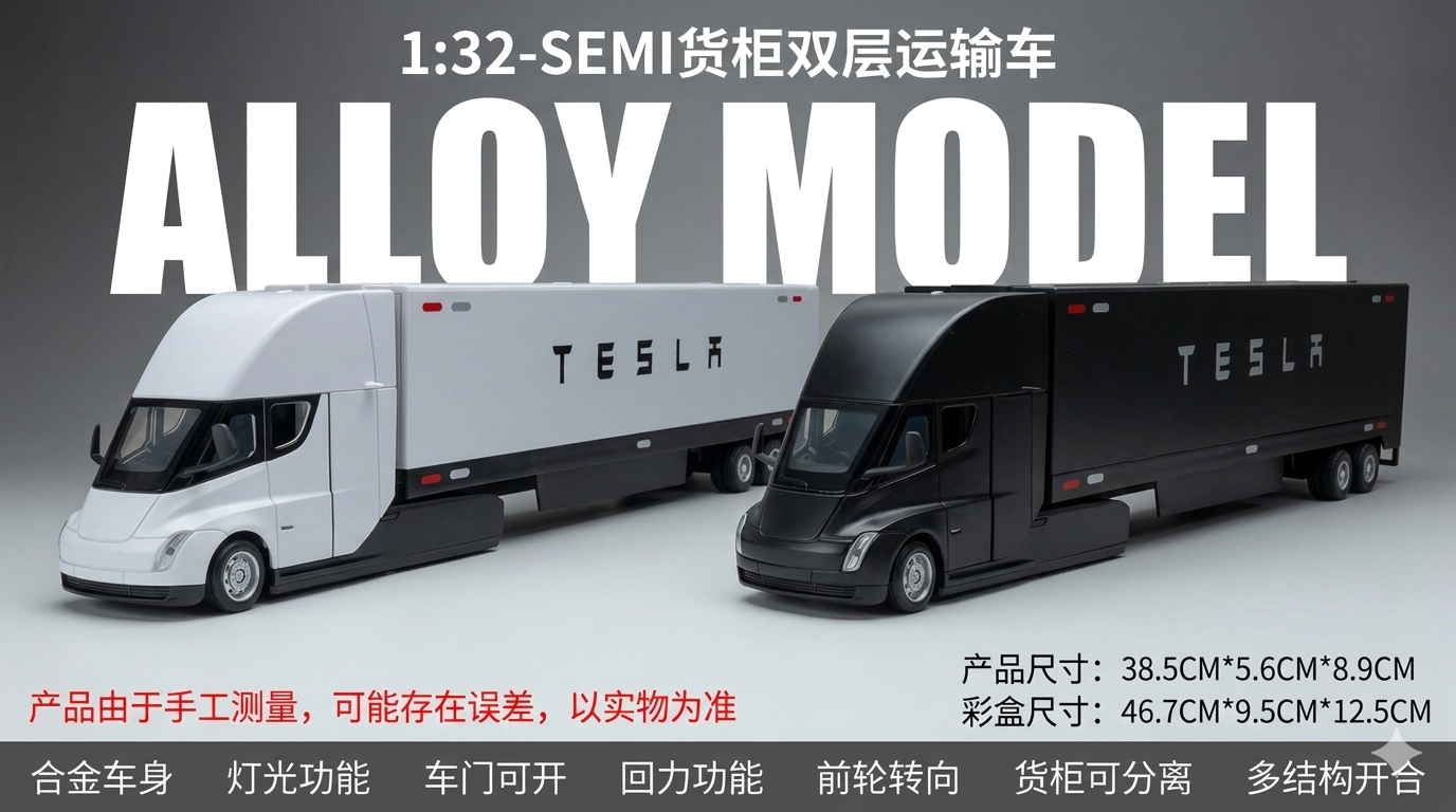  Mô hình xe container đầu kéo kèm thùng Tesla truck tỉ lệ 1:32 Alloy model A3260 