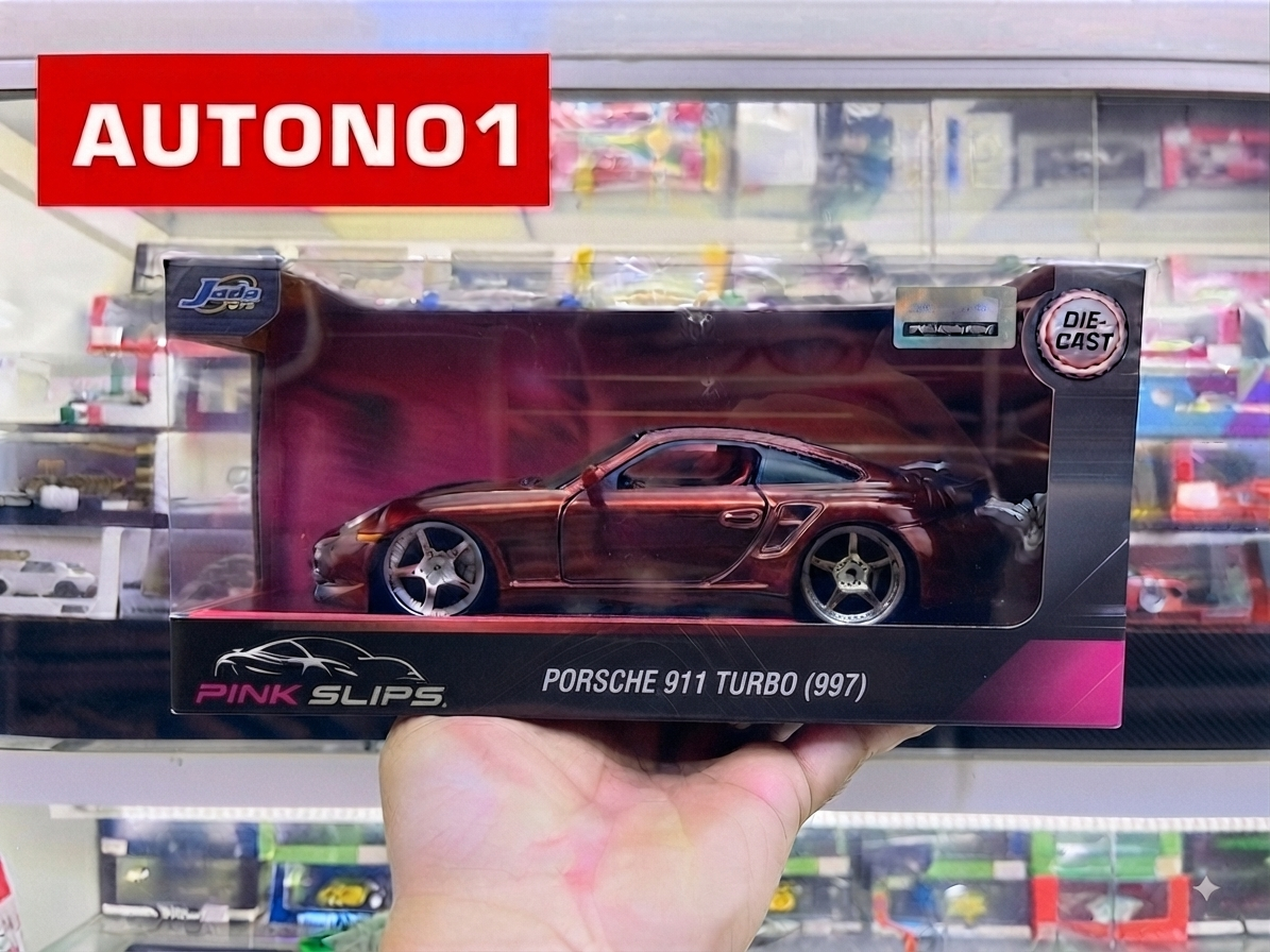  Mô hình xe Porsche 911 (997) Turbo red metallic Pink Slips tỉ lệ 1:24 Jada toys 35506 