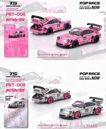  Mô hình xe Porsche RWB 930 Chrome Pink Pig tỉ lệ 1:64 Pop Race PRT008 