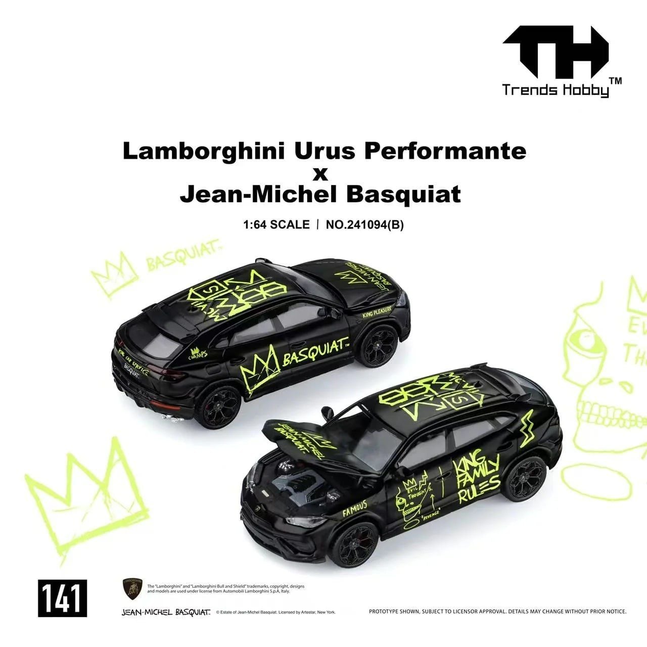  Mô hình xe Lamborghini Urus Performante X Jean-Michel Basquiat Matt Black Card tỉ lệ 1:64 trends Hobby 241094 