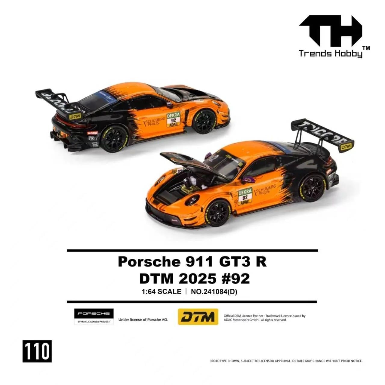  Mô hình xe Porsche 911 GT3 R DTM 2025 #92 tỉ lệ 1:64 Trends Hobby 241084D 