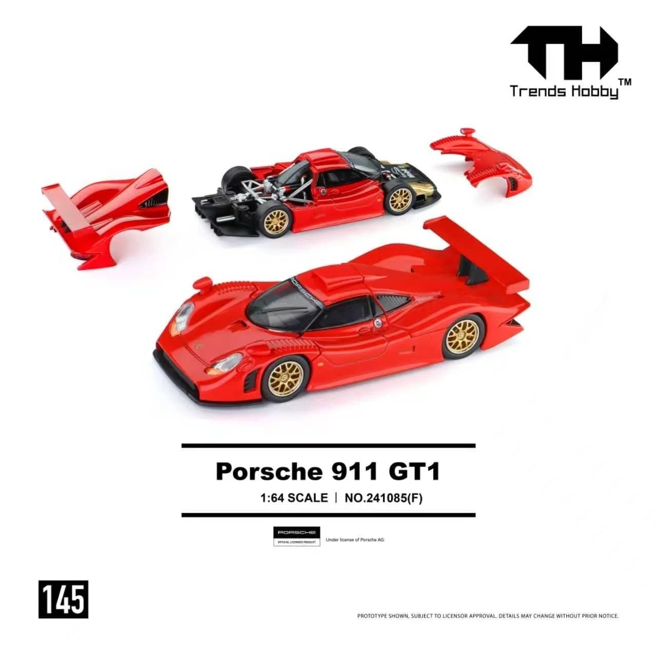  Mô hình xe Porsche 911 GT1 Red tỉ lệ 1:64 Trends Hobby 241085F 