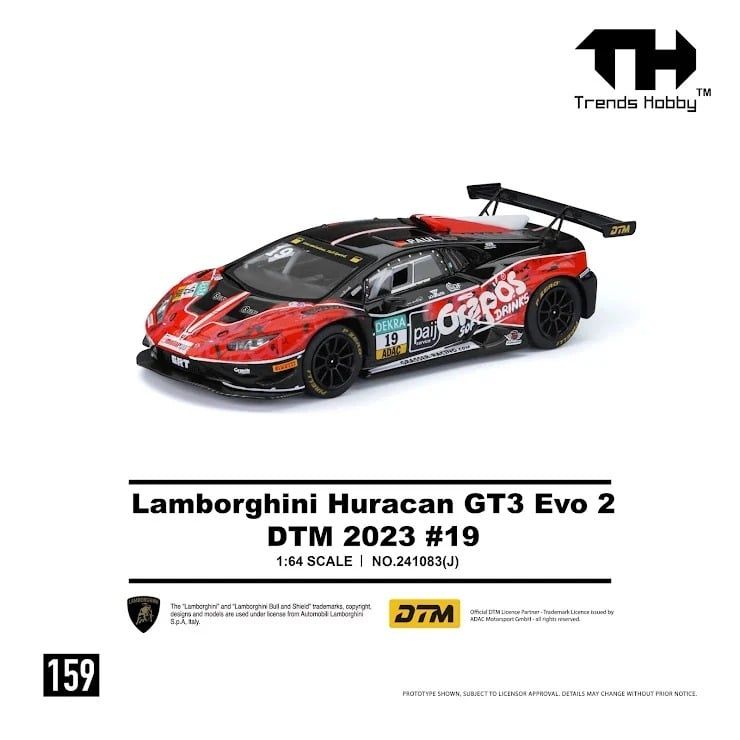  Mô hình xe Lamborghini Huracan GT3 Evo 2 DTM 2023 #19 tỉ lệ 1:64 Trends Hobby 241083J 