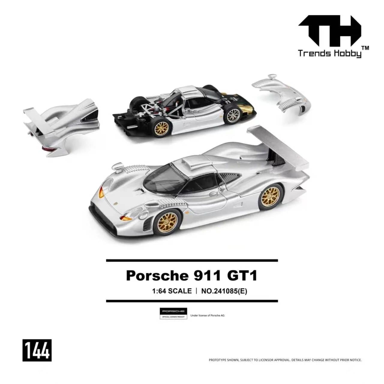  Mô hình xe Porsche 911 GT1 Silver tỉ lệ 1:64 Trends Hobby 241084E 