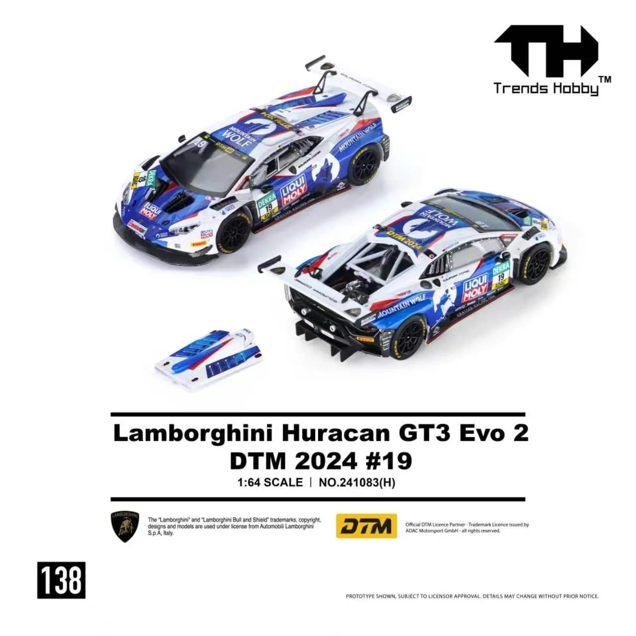  Mô hình xe Lamborghini Huracan GT3 EVO2 DTM 2024 #19 tỉ lệ 1:64 Trends Hobby 241083H 