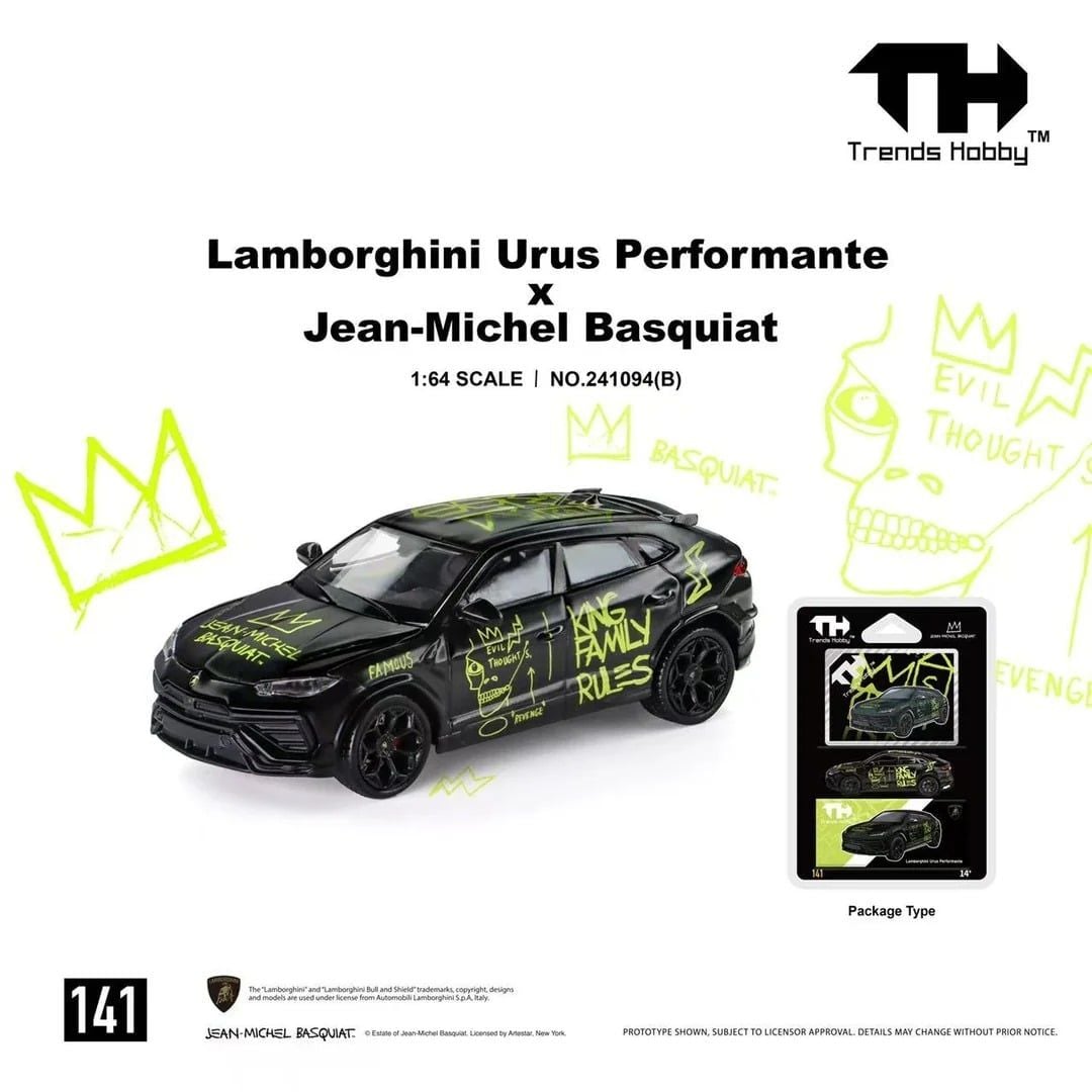  Mô hình xe Lamborghini Urus Performante X Jean-Michel Basquiat Matt Black Card tỉ lệ 1:64 trends Hobby 241094 