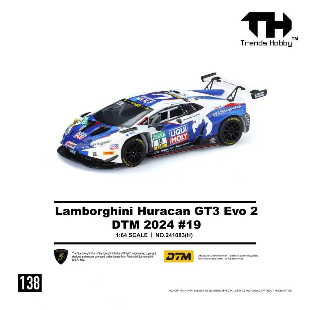  Mô hình xe Lamborghini Huracan GT3 EVO2 DTM 2024 #19 tỉ lệ 1:64 Trends Hobby 241083H 