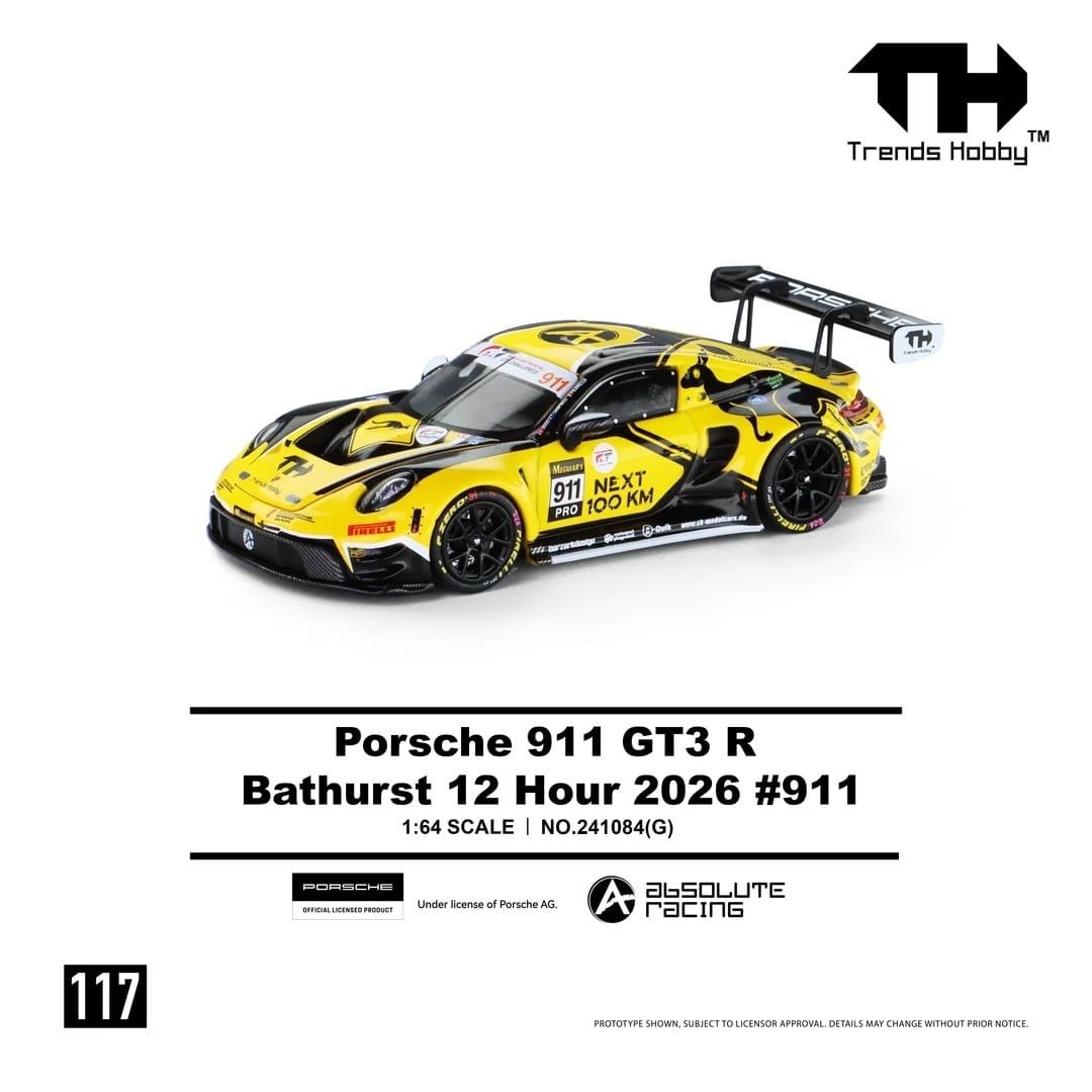  Mô hình xe Porsche 911 GT3 R Bathurst 12 Hours 2026 #91 tỉ lệ 1:64 Trends Hobby 241084 