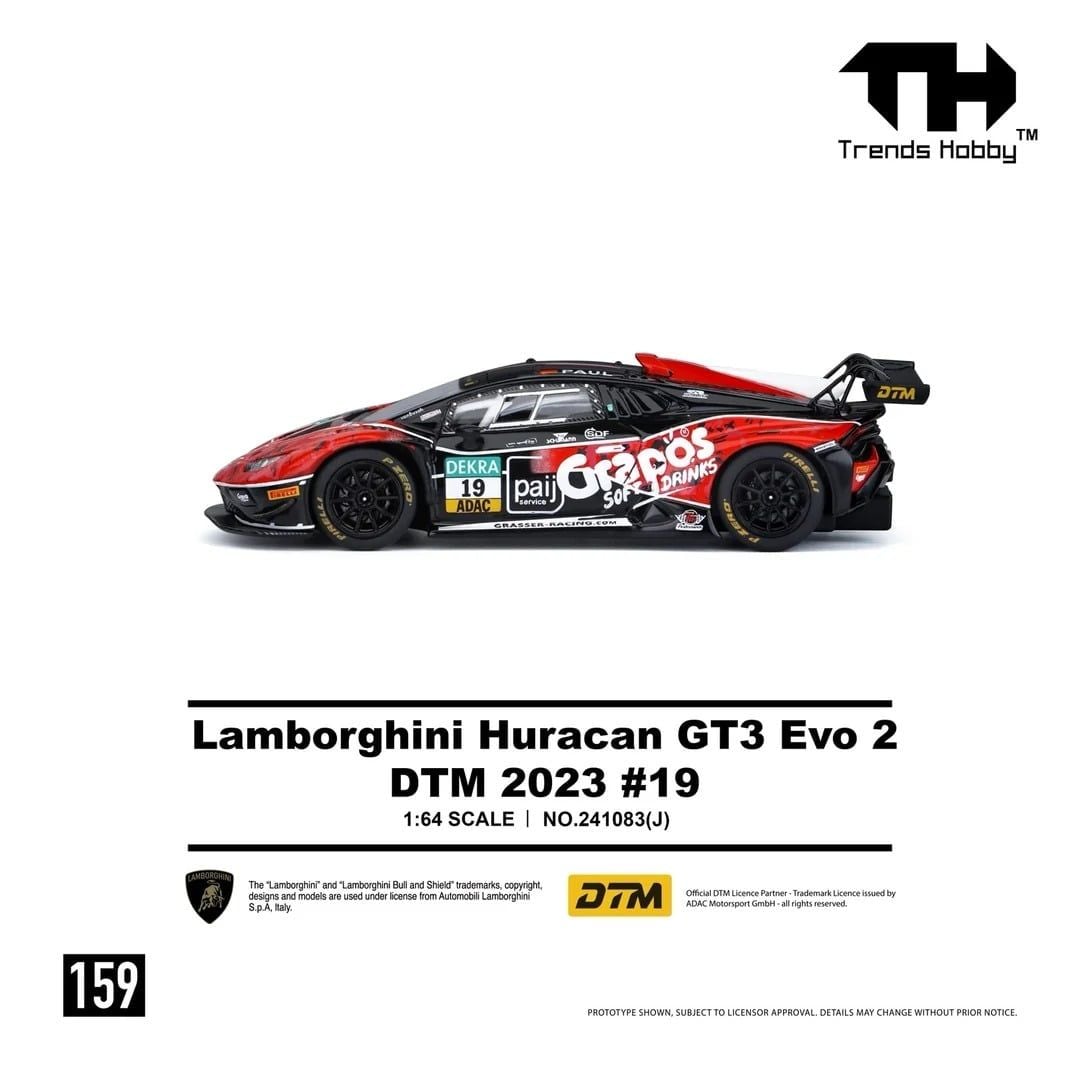  Mô hình xe Lamborghini Huracan GT3 Evo 2 DTM 2023 #19 tỉ lệ 1:64 Trends Hobby 241083J 