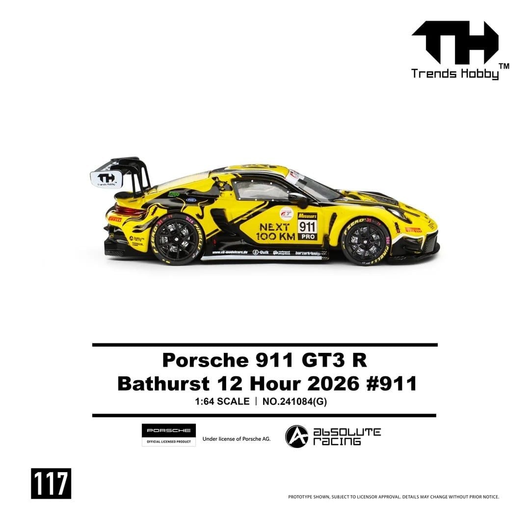  Mô hình xe Porsche 911 GT3 R Bathurst 12 Hours 2026 #91 tỉ lệ 1:64 Trends Hobby 241084 
