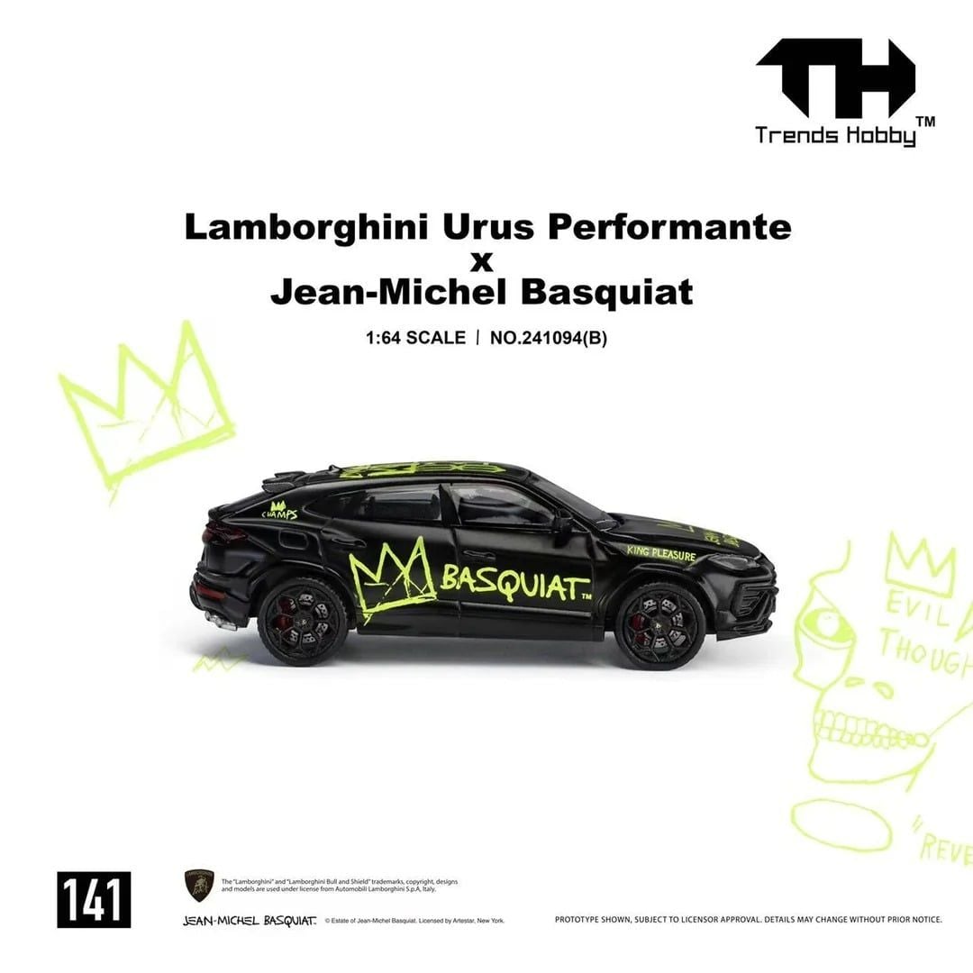  Mô hình xe Lamborghini Urus Performante X Jean-Michel Basquiat Matt Black Card tỉ lệ 1:64 trends Hobby 241094 