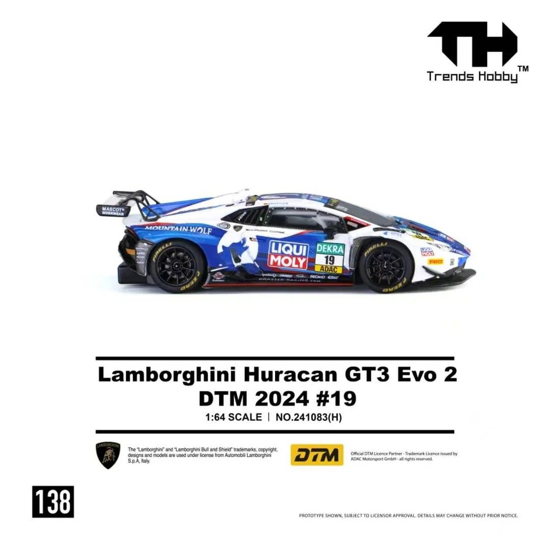  Mô hình xe Lamborghini Huracan GT3 EVO2 DTM 2024 #19 tỉ lệ 1:64 Trends Hobby 241083H 