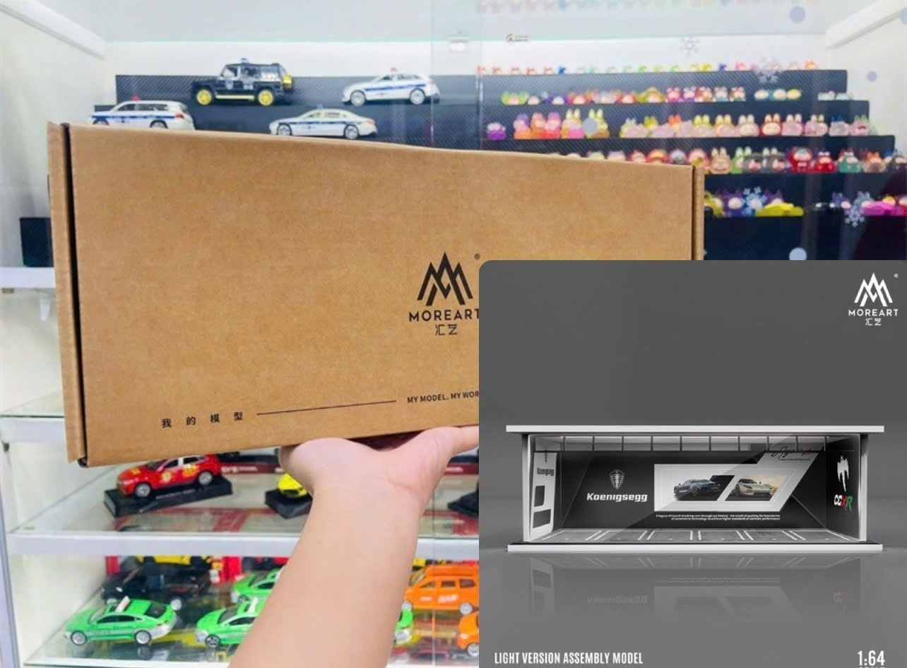  Hộp trưng bày mica mô phỏng showroom Koenigsegg - có đèn kích thước 30x13.3x10cm tỉ lệ 1:64 MoreArt MO914051 