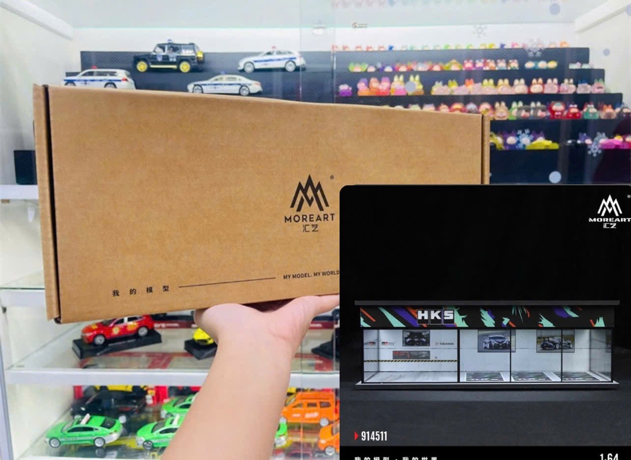  Hộp trưng bày mô phỏng showroom HKS racing Parking Scene có đèn kích thước 30cm x 15cm x 10cmtỉ lệ 1:64 MoreArt MO914511 