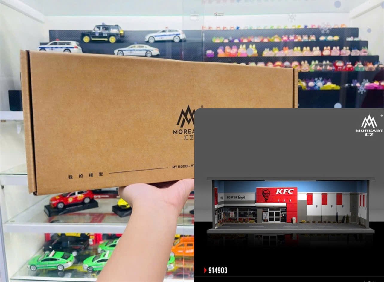  Hộp trưng bày mica mô phỏng cửa hàng KFC có đèn kích thước 30x13.3x10cm tỉ lệ 1:64 MoreArt MO914903 