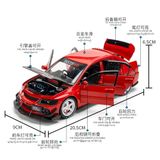  Mô hình xe Mitsubishi Evoltion EVO 9 IX full open tỉ lệ 1:24 Jinlifang 1901-623 