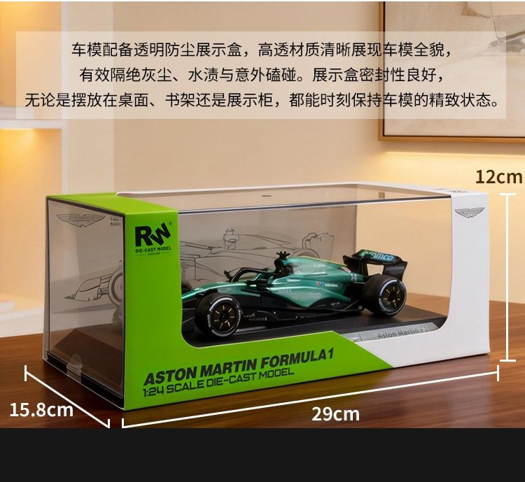  Mô hình xe F1 Formula Aston Martin #14 hộp mica tỉ lệ 1:24 RW model RW5124 