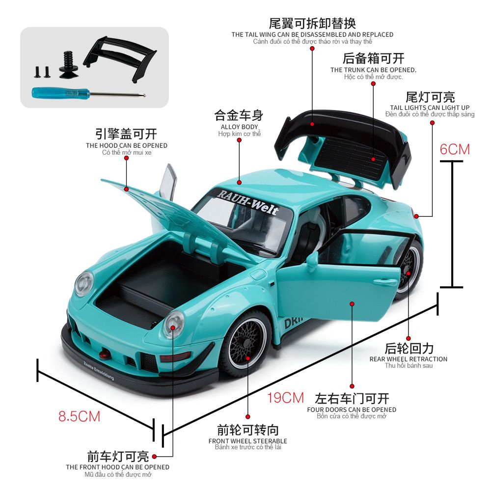  Mô hình xe Porsche RWB RauhWelt 993 full open tỉ lệ 1:24 Jiaye model VB24455 
