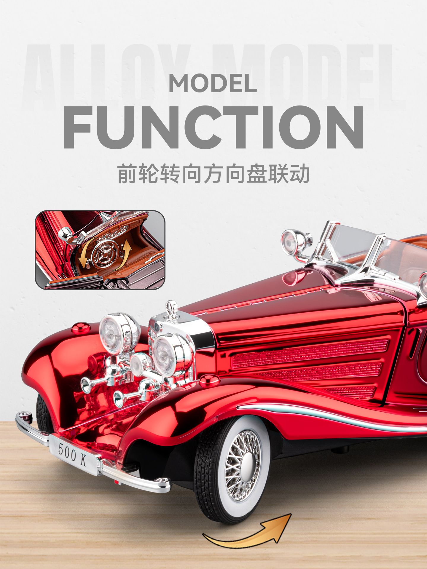  Mô hình xe Mercedes Benz 500K crom version full open tỉ lệ 1:24 Chezhi CZ241832 