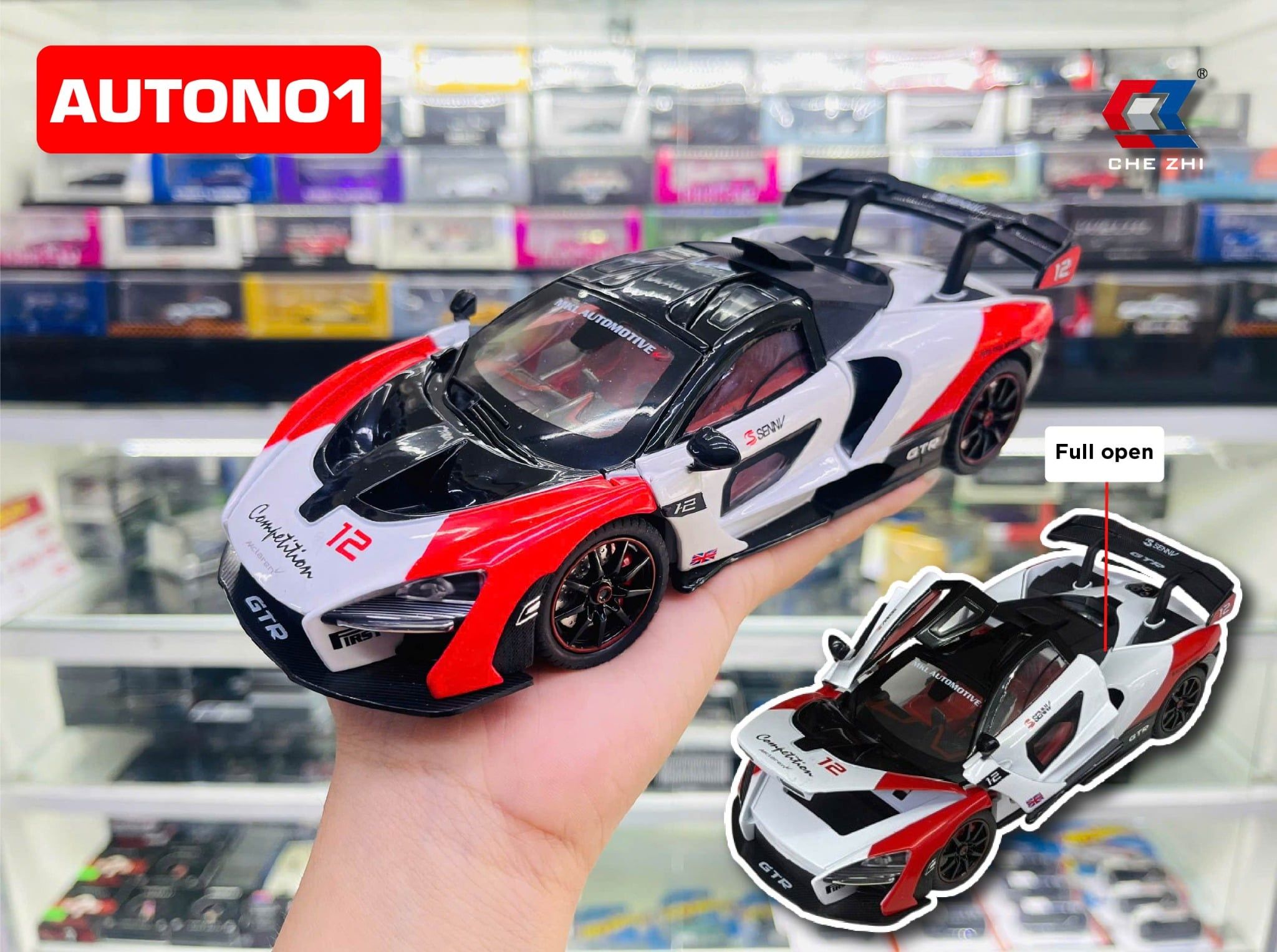  Mô hình xe McLaren Senna GTR full open - full kính - có âm thanh - đèn tỉ lệ 1:24 Chezhi OT24084 