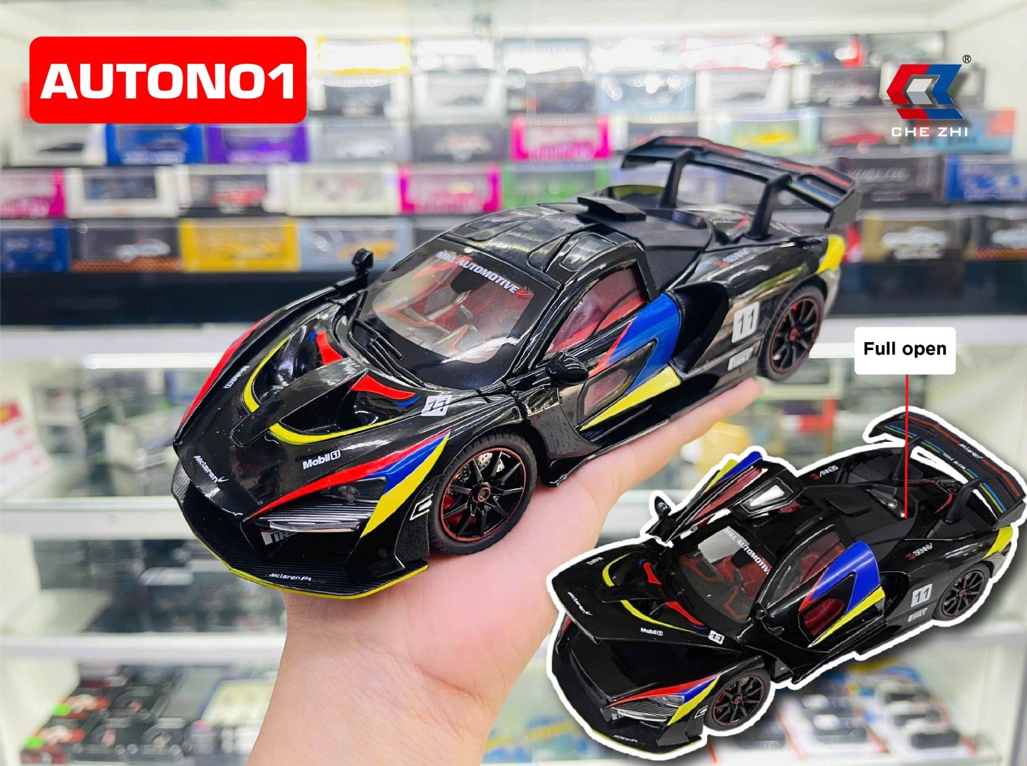  Mô hình xe McLaren Senna GTR full open - full kính - có âm thanh - đèn tỉ lệ 1:24 Chezhi OT24084 
