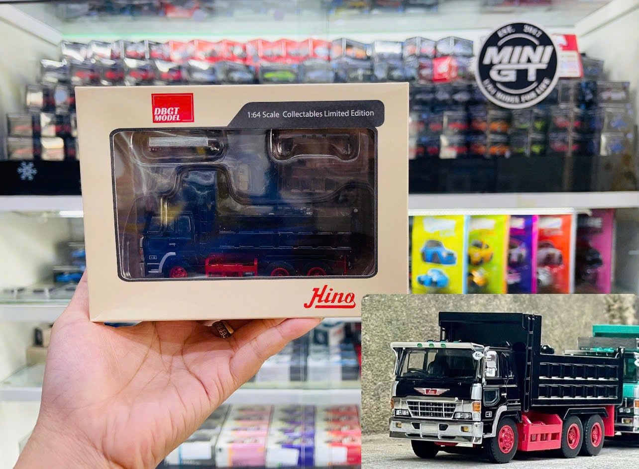  Mô hình xe tải Hino chở hàng - chở đá/ cát thùng nâng hạ được bằng kim loại tỉ lệ 1:64 DBGT model OT64724 
