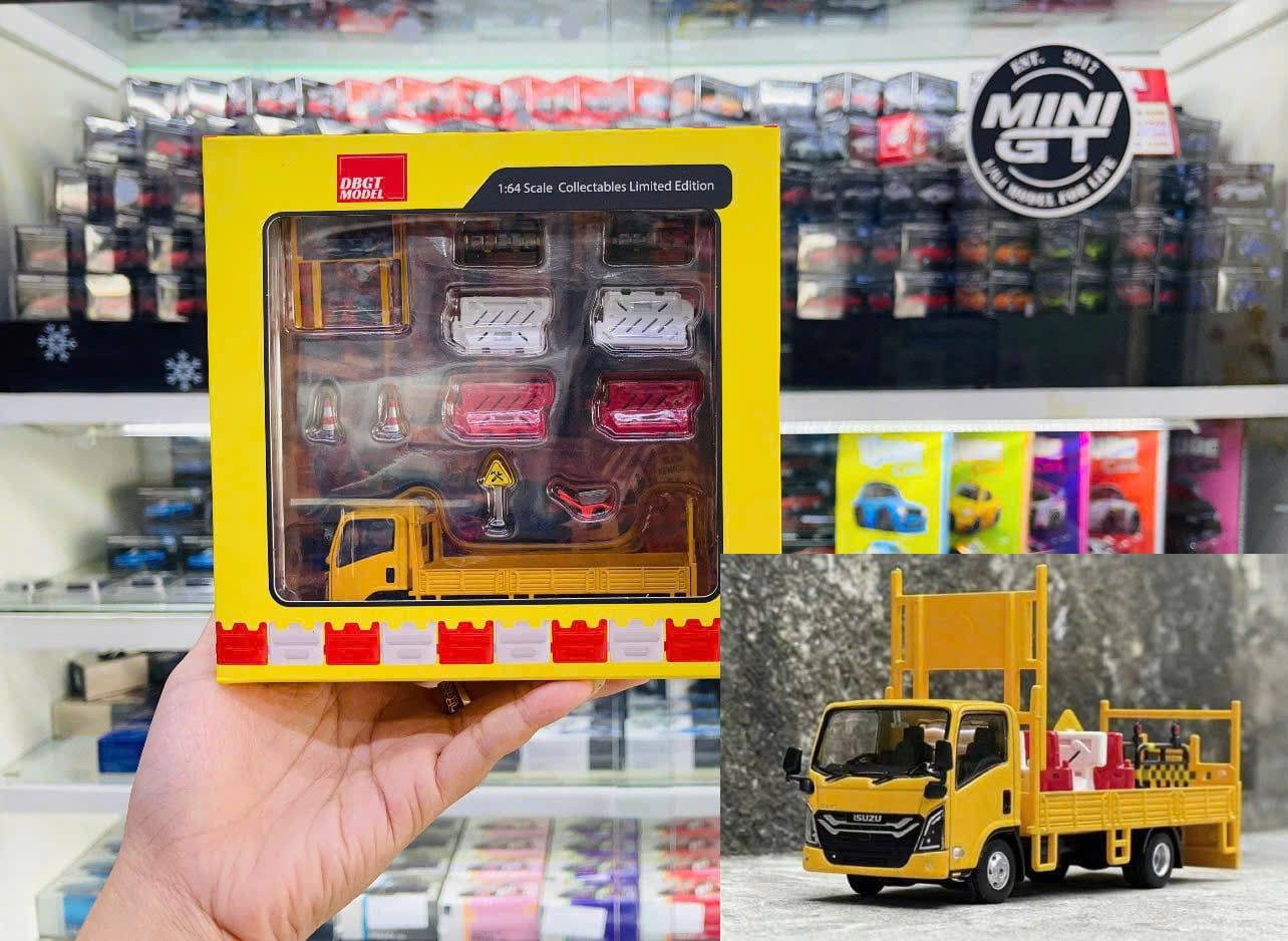  Mô hình xe tải Isuzu ELF Engineering Roadblock Vehicle Yellow tỉ lệ 1:64 DBGT Model OT64731 