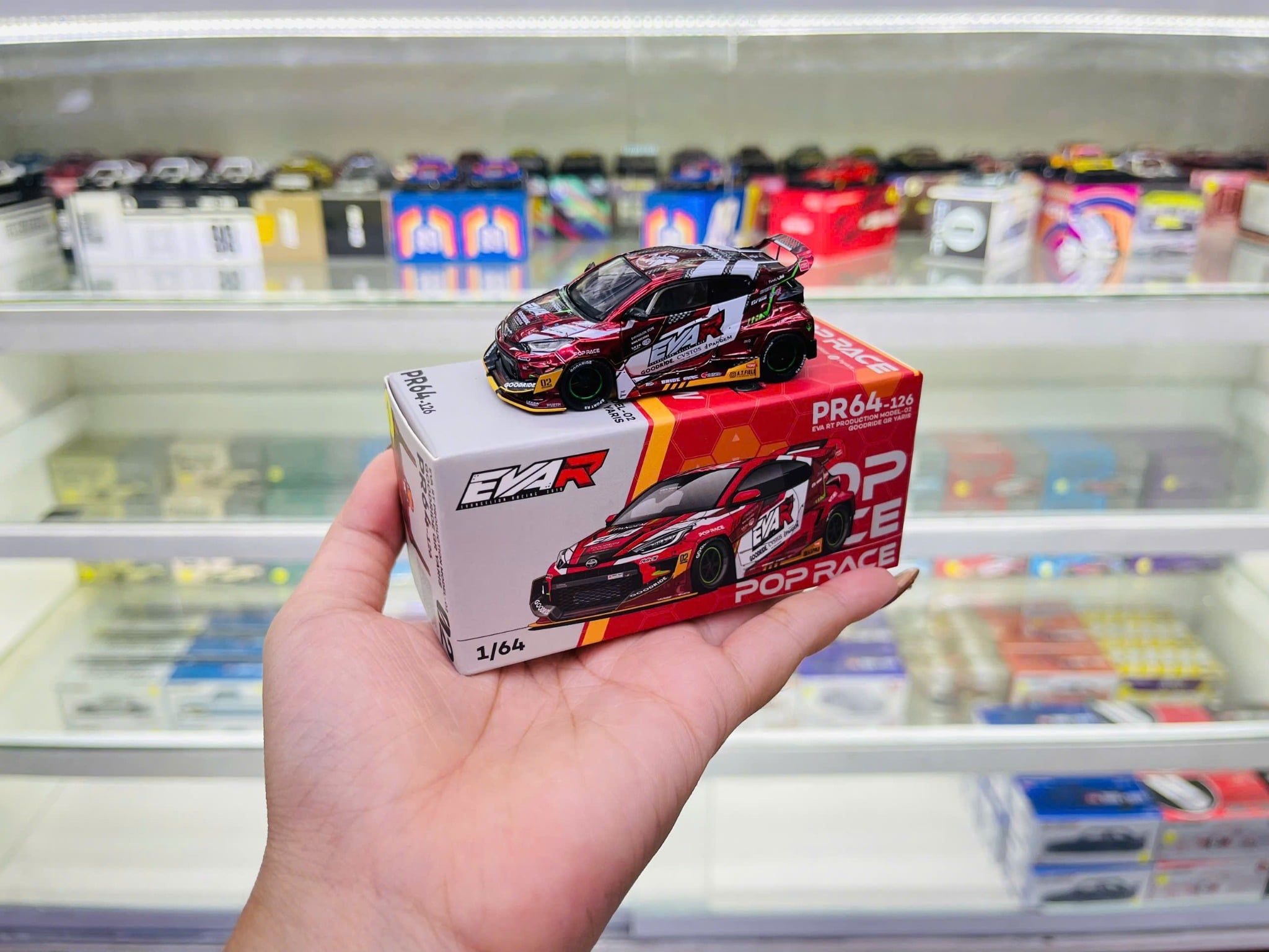  [Hàng Loose] Mô hình xe Toyota Yaris Eva RT Production Model-02 Goodride GR Yaris tỉ lệ 1:64 Poprace PR640126 