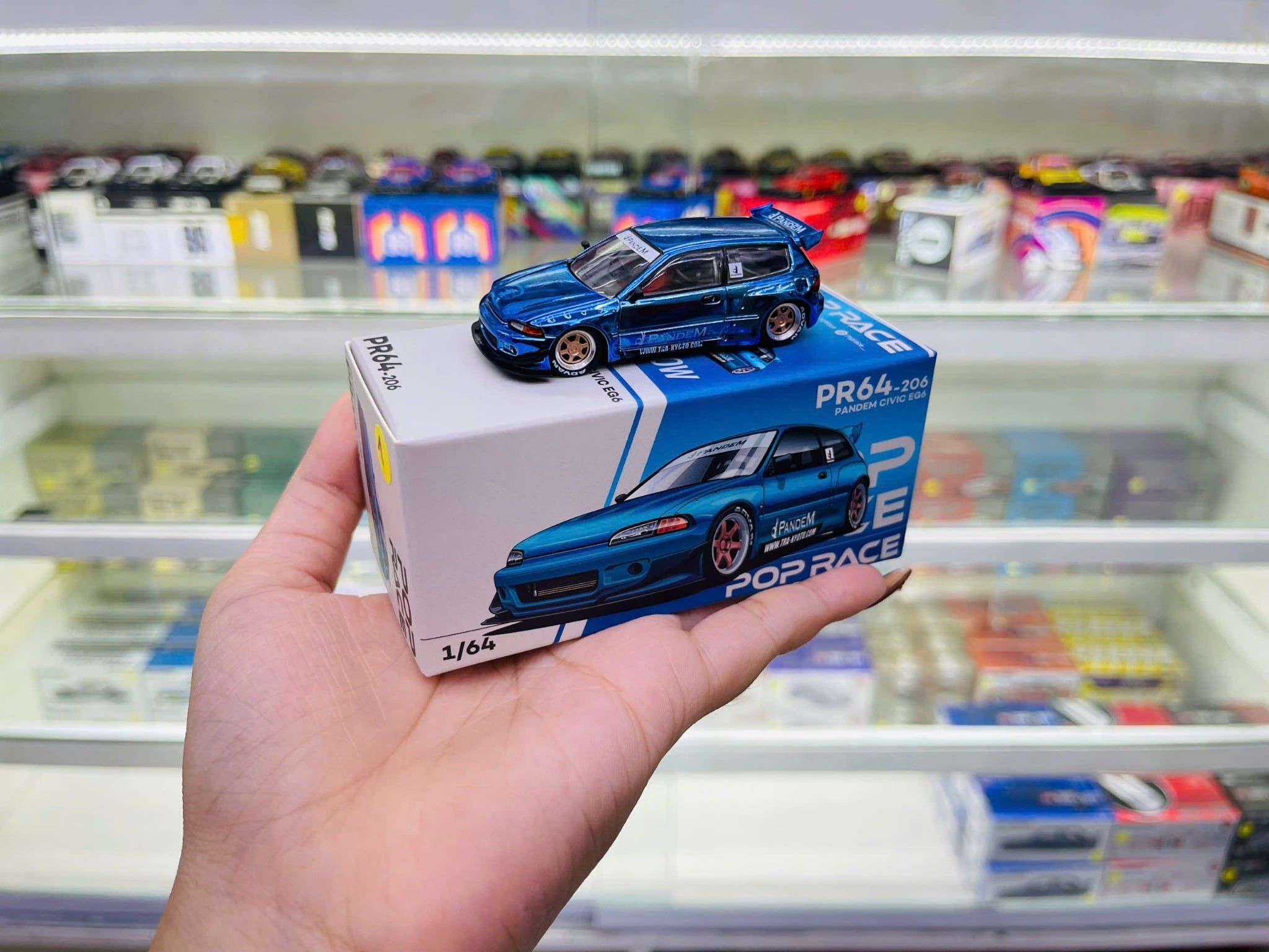  [Hàng Loose] Mô hình xe Pandam Civic EG6 Blue Chrome tỉ lệ 1:64 PopRace PR640206 