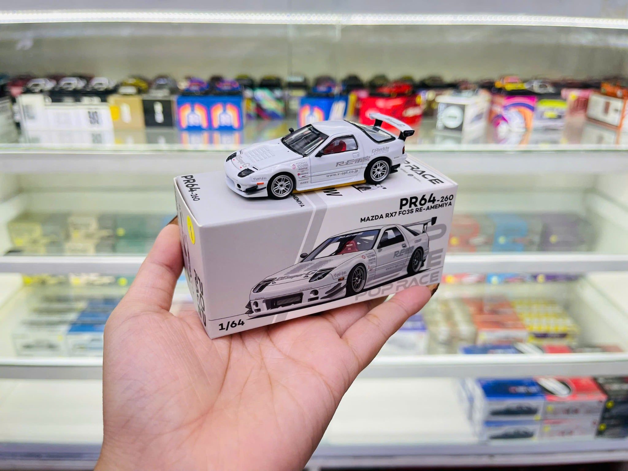  [Hàng Loose] Mô hình xe Mazda RX7 FC3S Re-Amemiya White tỉ lệ 1:64 Pop Race PR640260 