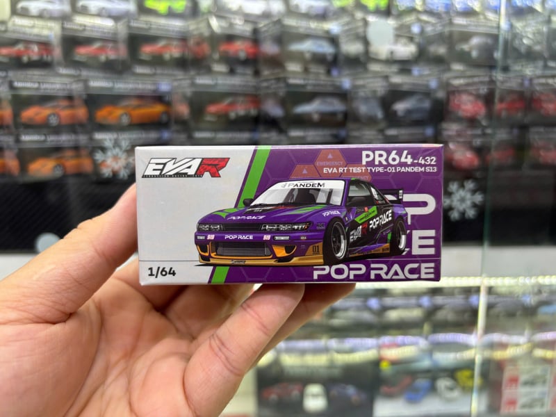  Mô hình xe Nissan S13 Rocket Pandem EVA RT TEST TYPE-01 mở capo tỉ lệ 1:64 Poprace PR640432 
