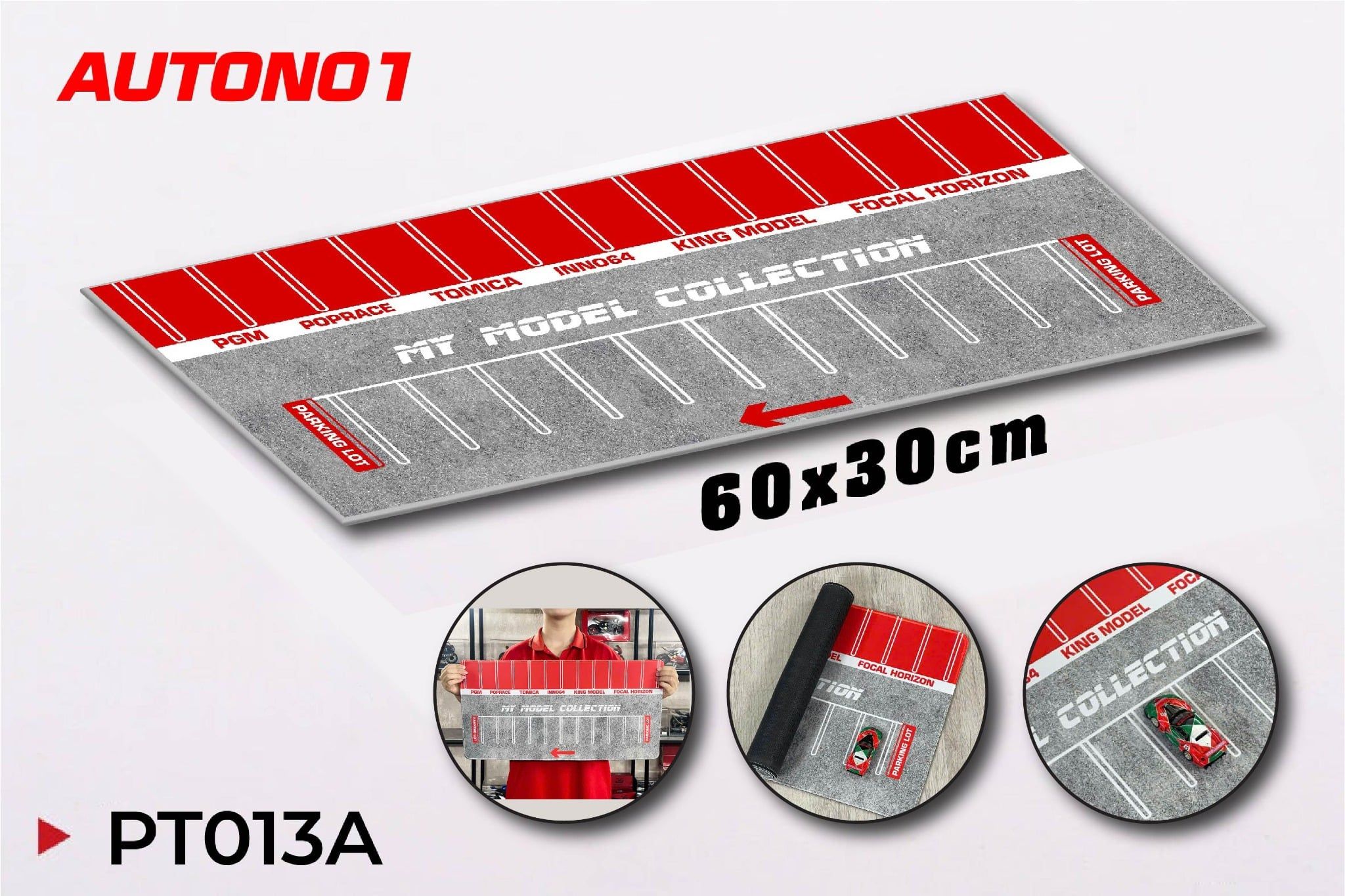  Phụ kiện thảm sa bàn chống trượt mô phỏng diorama bãi đỗ xe/ Parking lot red/gray 60x30cm tỉ lệ 1:64 Autono1 PT013 