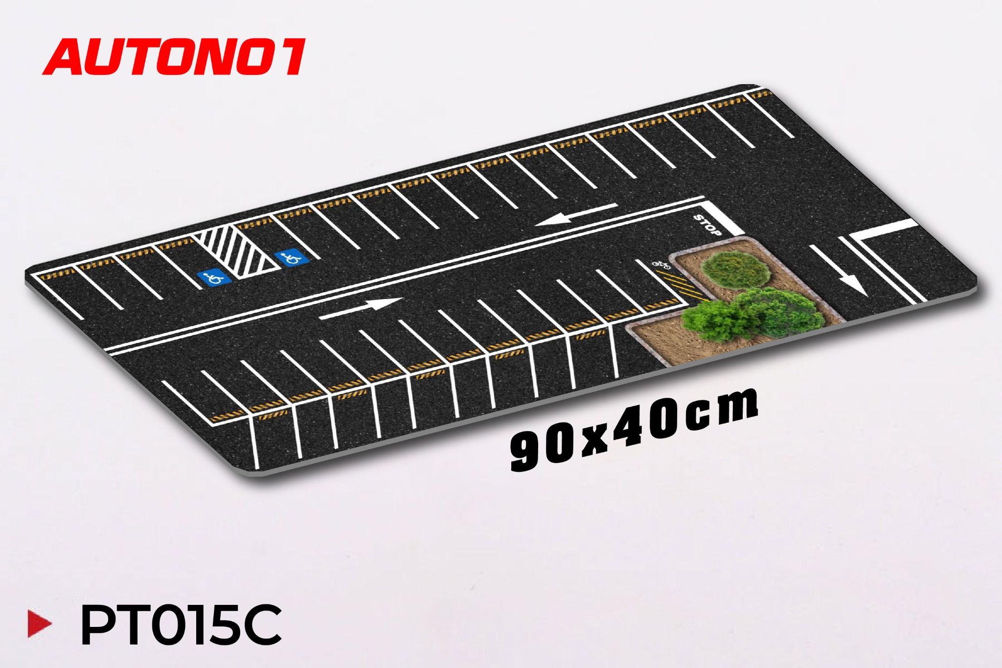  Phụ kiện thảm sa bàn chống trượt mô phỏng diorama bãi đỗ xe/ Parking lot có cây kích thước 90x40cm cho mô hình xe 1:64 Autono1 PT015 