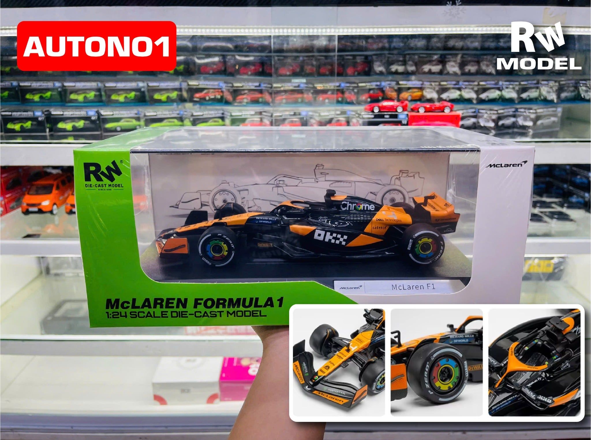  Mô hình xe đua F1 Formula Mclaren #4 hộp mica tỉ lệ 1:24 RW model RW5224 