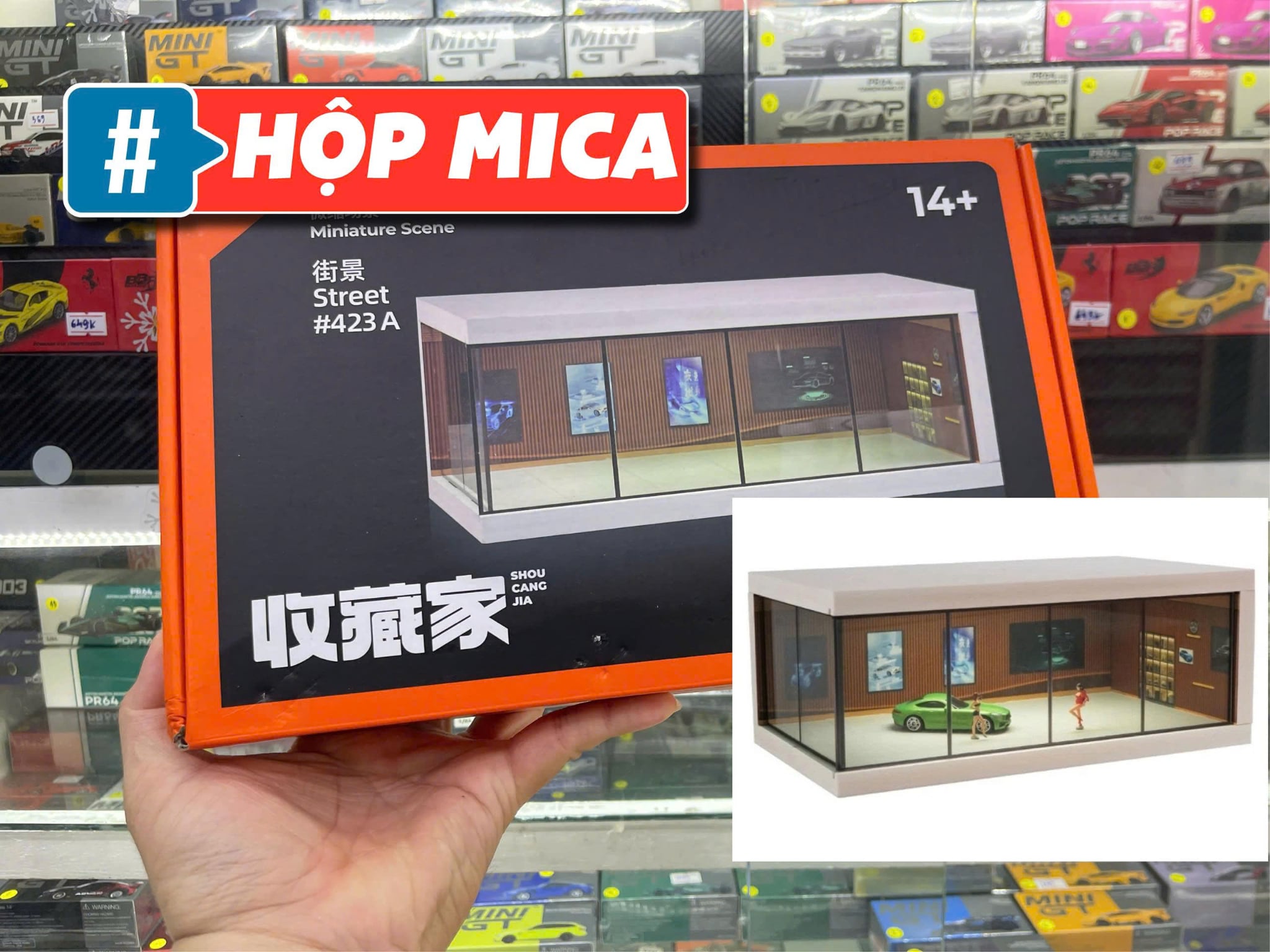  Hộp trưng bày mô phỏng phòng trưng bày xe có led 29x16x6.5 SHOU CANG JIA tỉ lệ 1:64 SCJ423A 
